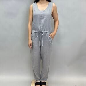 Not Perfect Linen Womens Jumpsuit Small/Medium 100% Linen, Gray Drawstring Waist